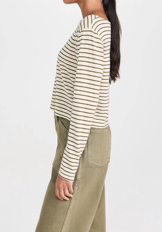 Stateside - Linen Cotton Jersey Long Sleeve Cropped Boatneck Top