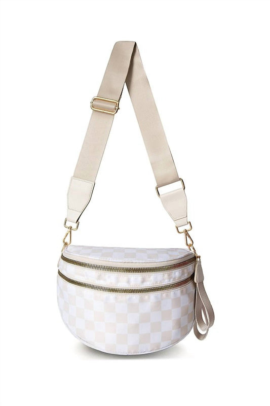 Little Daisy Closet - Women's Checkered Print Wide Strap Large Crossbody Bag