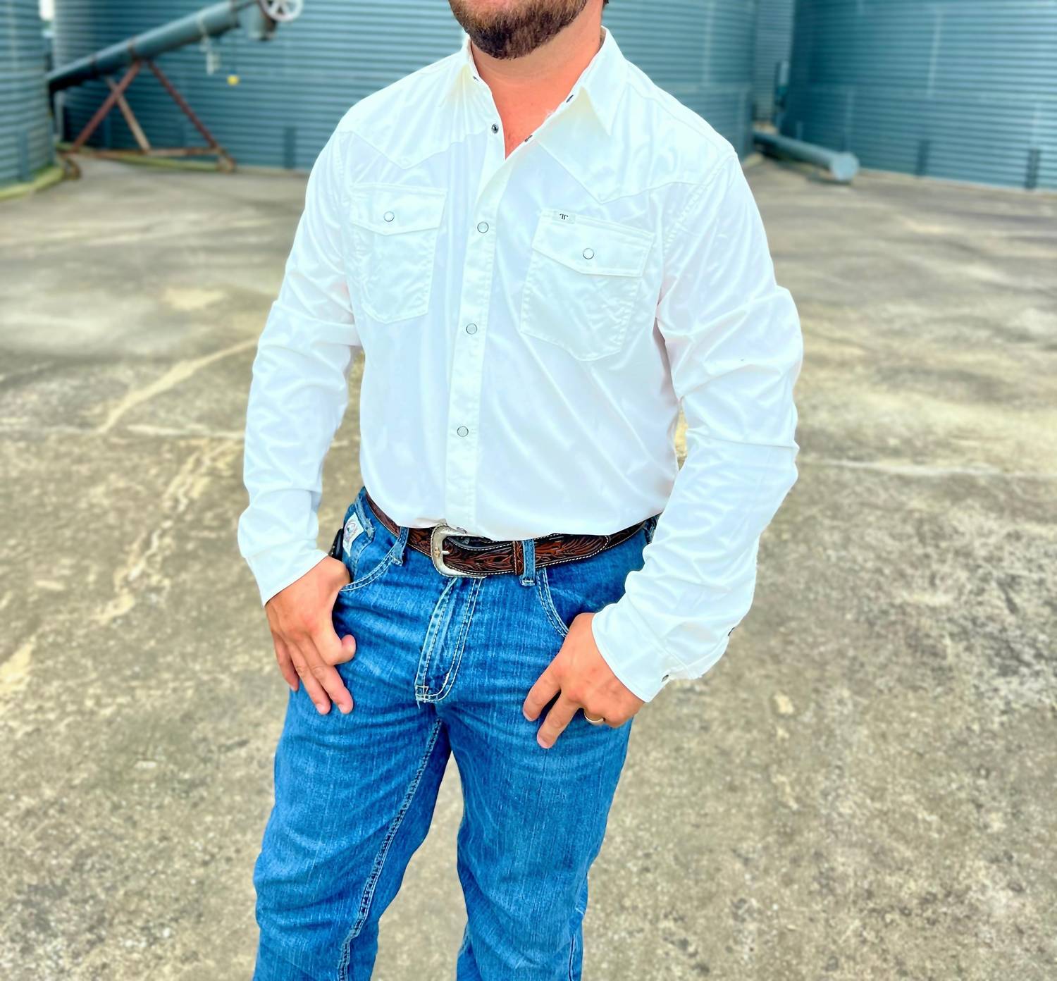 Ferrell Core Pearl Snap Long Sleeve Shirt in white - men's shirt
