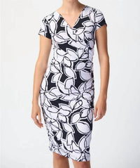 Joseph Ribkoff - Leaf Print Faux Wrap Sheath Dress