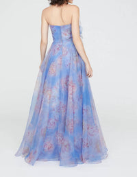 Theia - Kimberley Strapless Printed Organza Gown