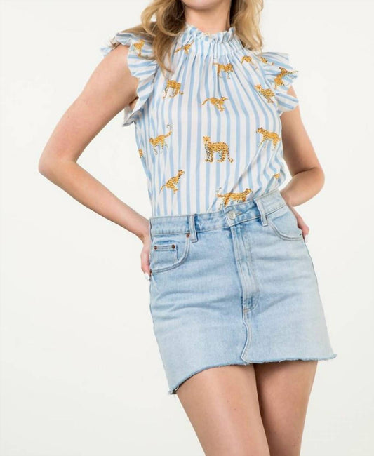 Thml - Ruffle Sleeve Striped Cheetah Top