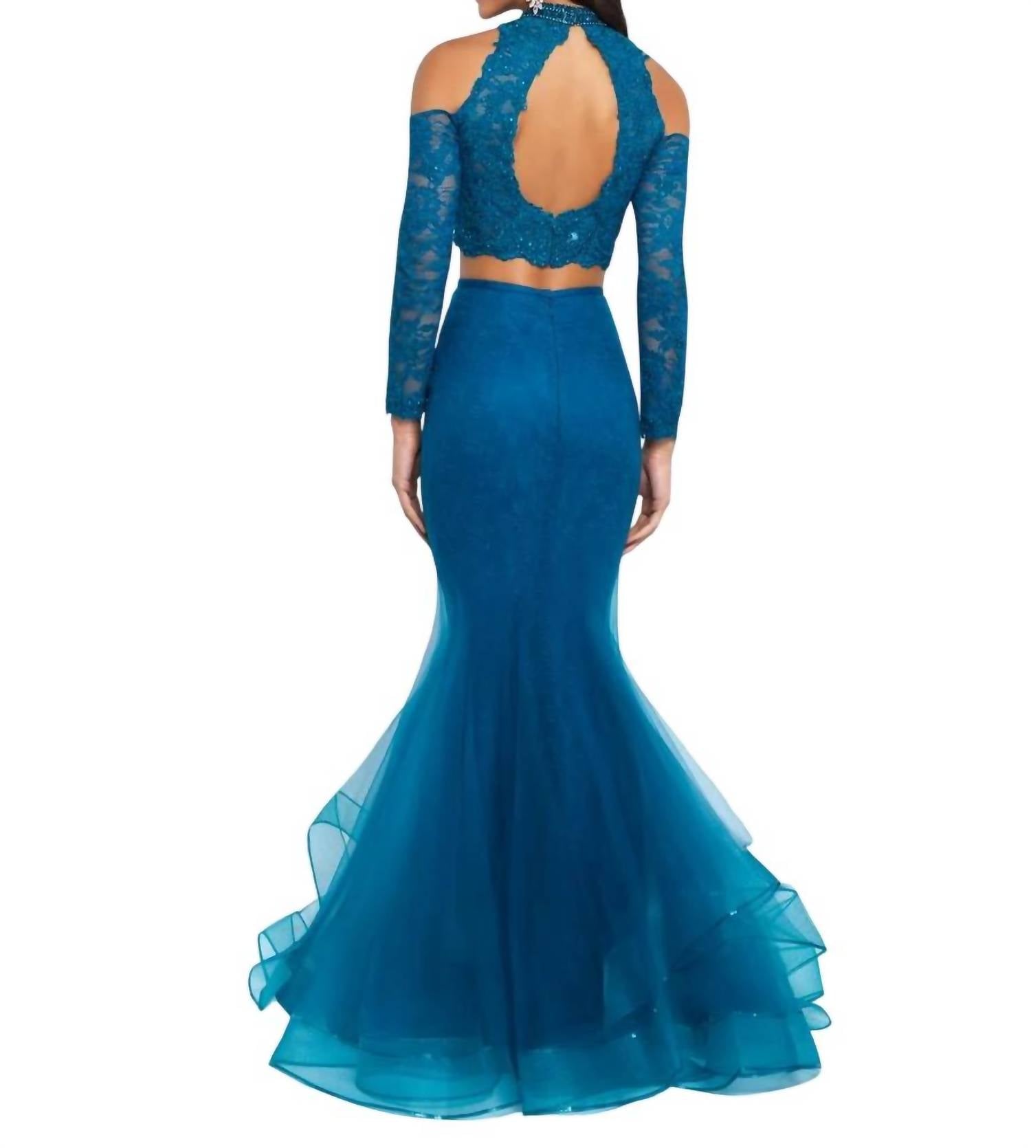 Blush Prom - Tulle Lace Cold Shoulder Two Piece Gown
