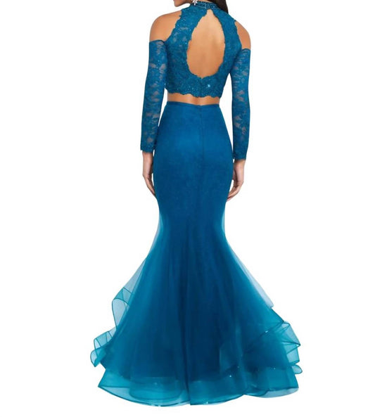 Blush Prom - Tulle Lace Cold Shoulder Two Piece Gown