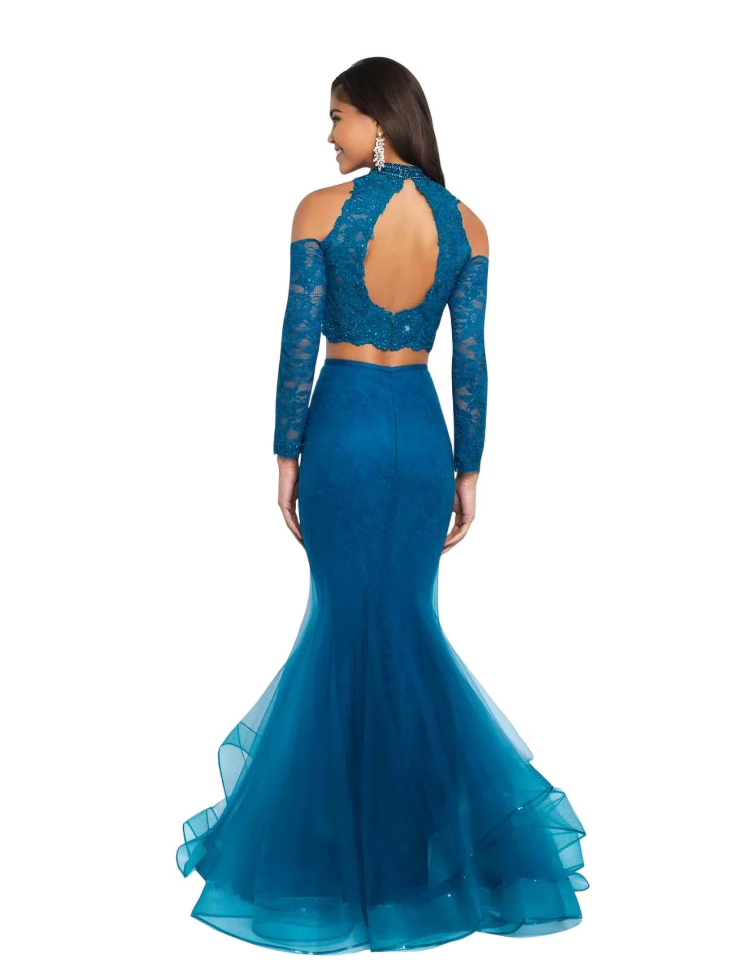 Blush Prom - Tulle Lace Cold Shoulder Two Piece Gown