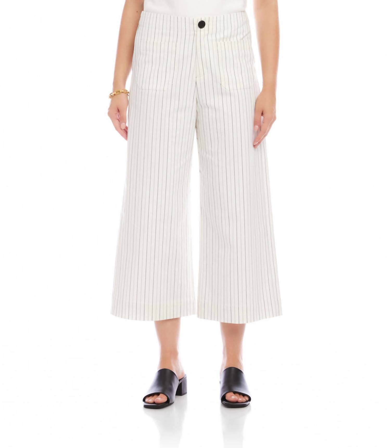 Karen Kane Stripe Cropped Wide-Leg Pants in off white with black - women's pants
