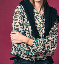 THE SHIRT Logan Long Sleeve Shirt in green leopard - women's long sleeve top - alternate view