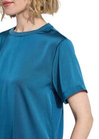 Lysse Aline Crew Neck Mix Media Top in irish blue - women's blouse - view 4