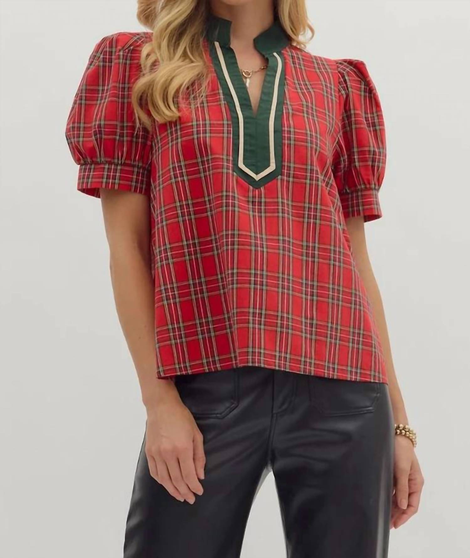 Entro - Holiday Plaid Top