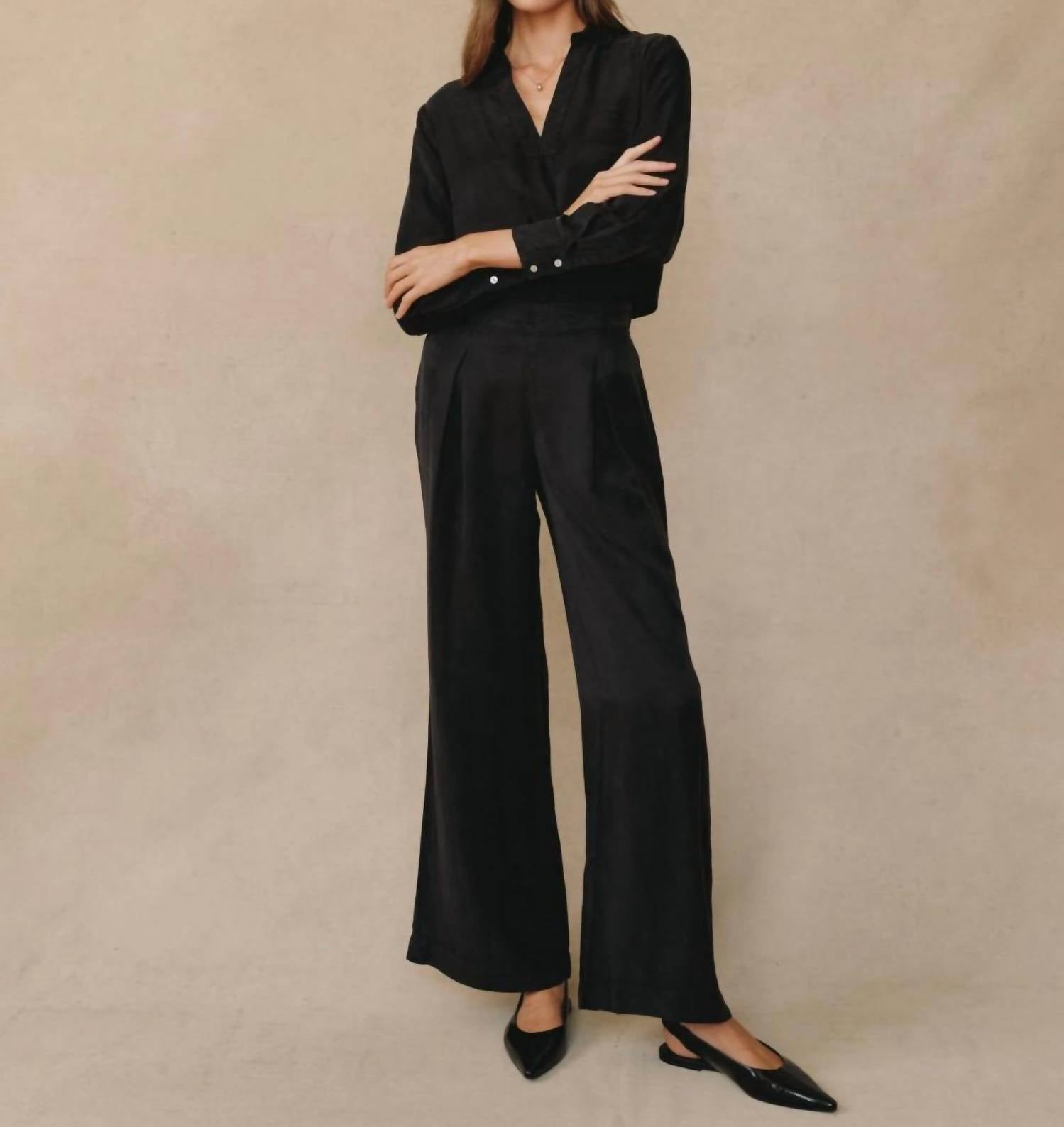 Bella Dahl Pull On Inverted Pleat Wide Leg in black - women's pants - alternate view