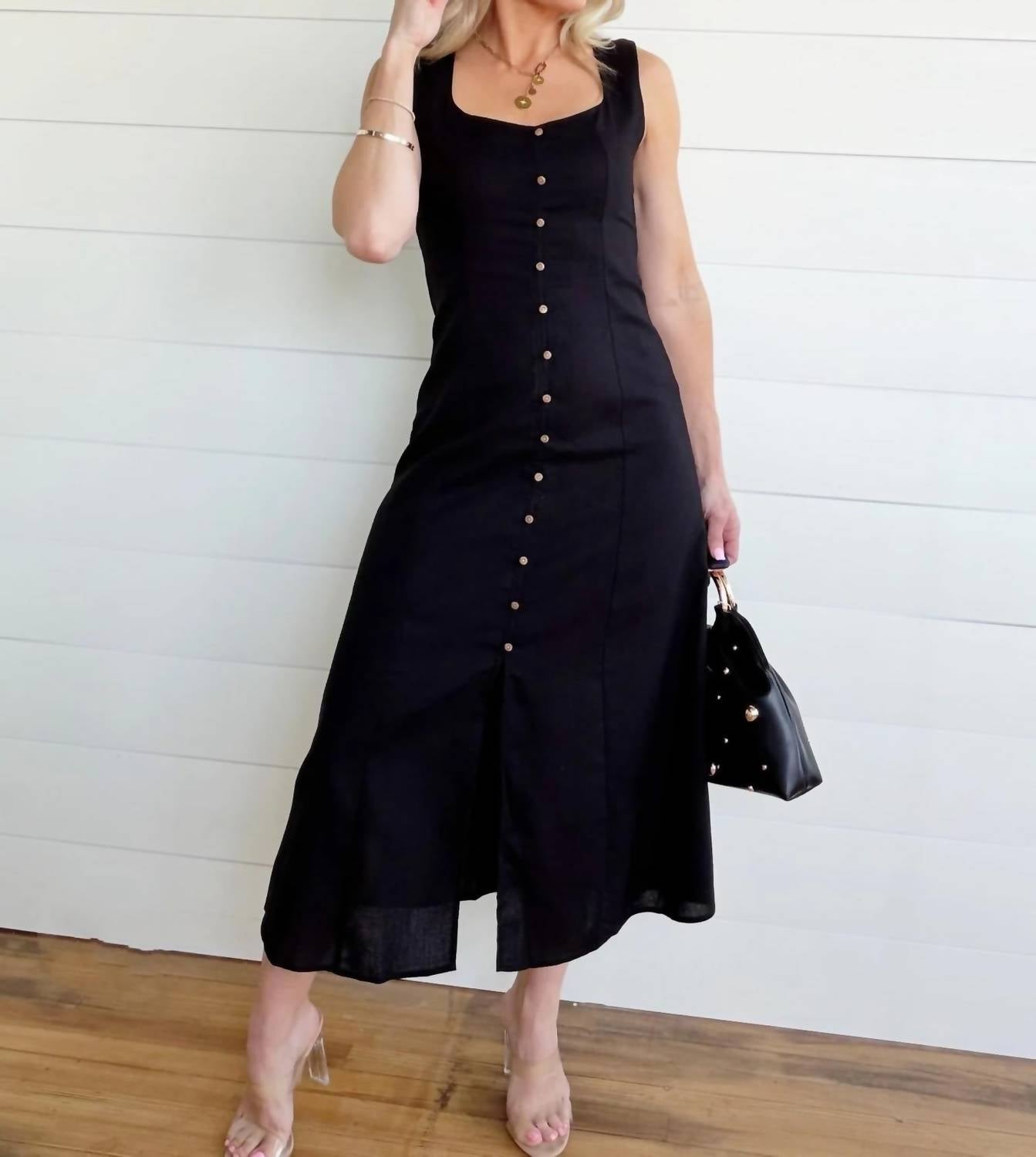 Blu Pepper - Button Down Sleeveless Split Hem Linen Midi Dress