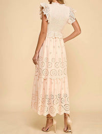 Tcec - Eyelet Lace Scalloped Hem Ruffle Midi Dress