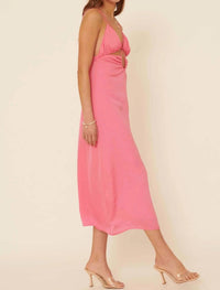 Promesa - Matte Satin Cut Out Halter Slip Midi Dress