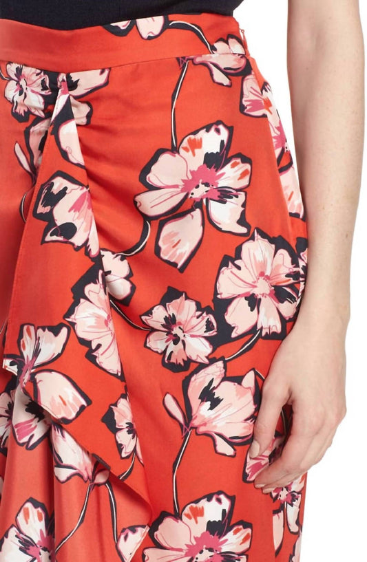 Lewit - Hibiscus Floral Faux Wrap Silk Midi Skirt