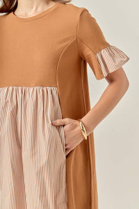English Factory - Knit Stripe Woven Mixed Dress