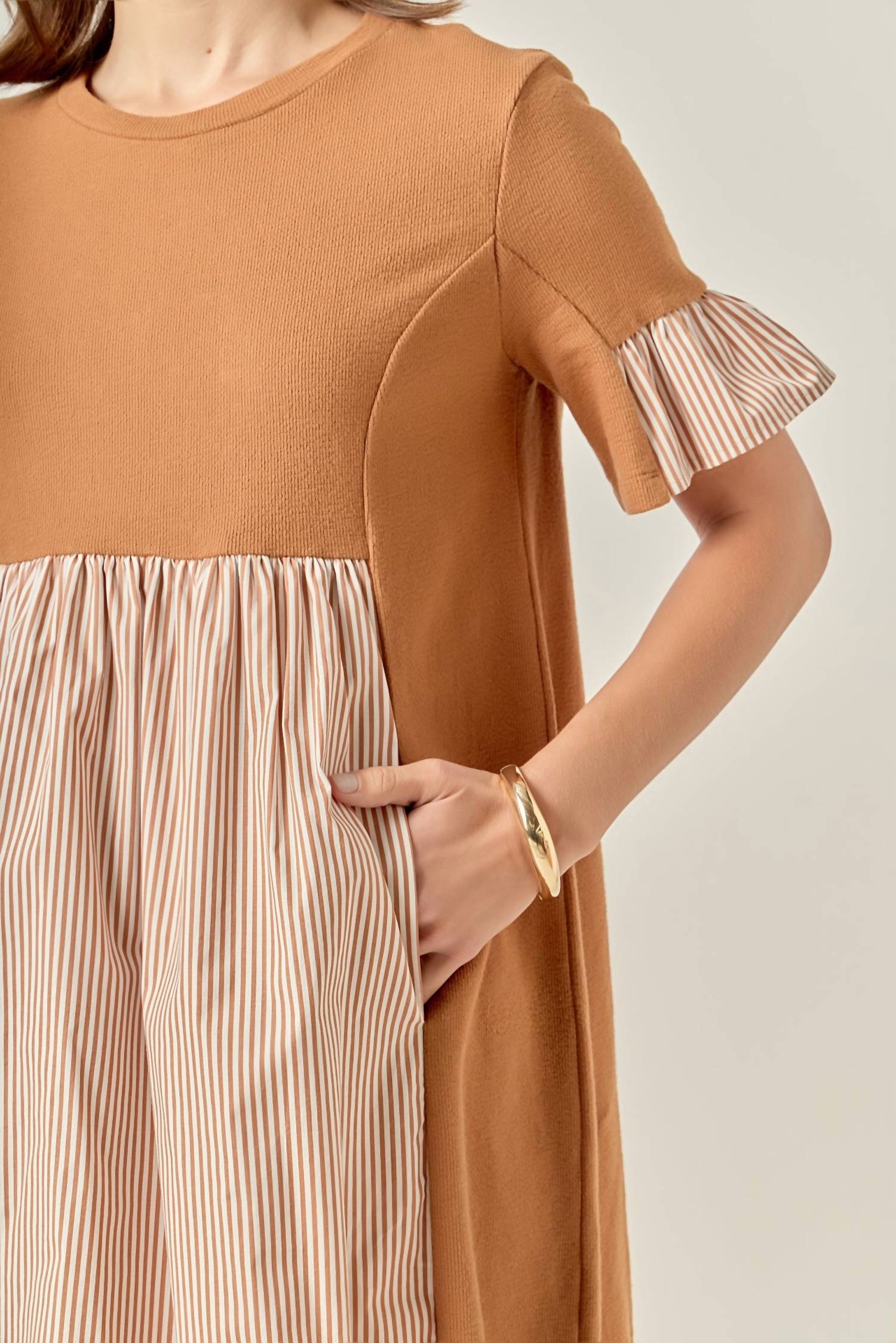English Factory - Knit Stripe Woven Mixed Dress