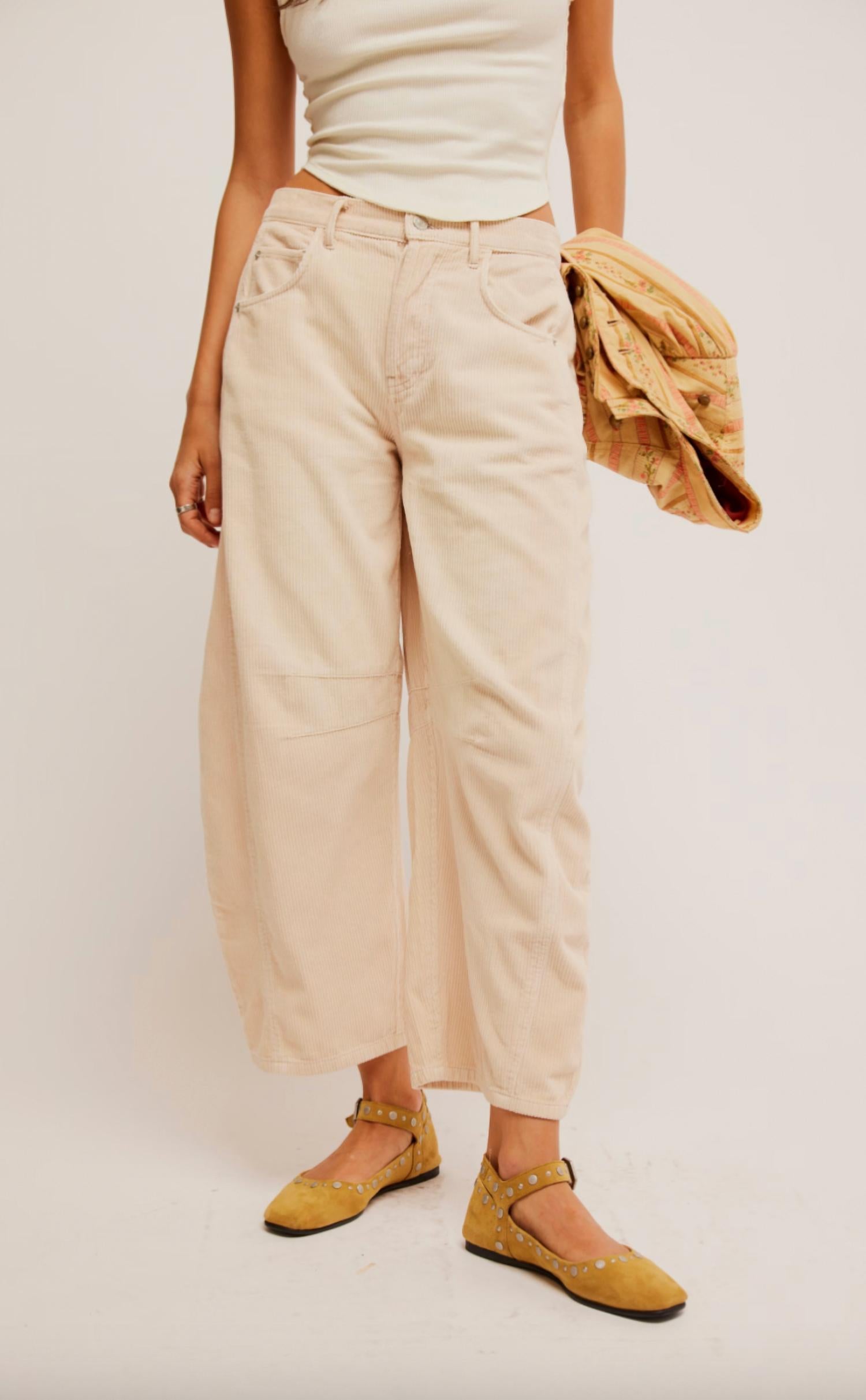 Free People Good Luck Mid-rise Cord Barrel Jeans in crystal grey - women's jeans - view 4