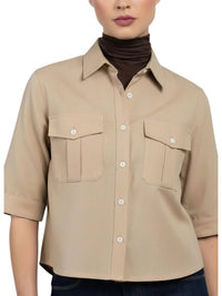 CISSA Safari Short Sleeve Button Down Shirt in beige - women's shirt