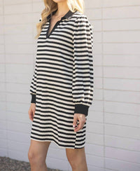 Voy - Kristy Collared Long Sleeve Striped Knit Dress