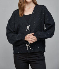 Fate - Rhinestone Bow Sequin Cardigan Sweater