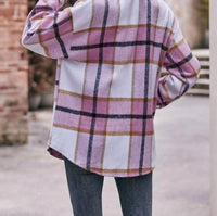 Lovesoft Women's Casual Loose Plaid Jacket in pink - women's jacket - alternate view