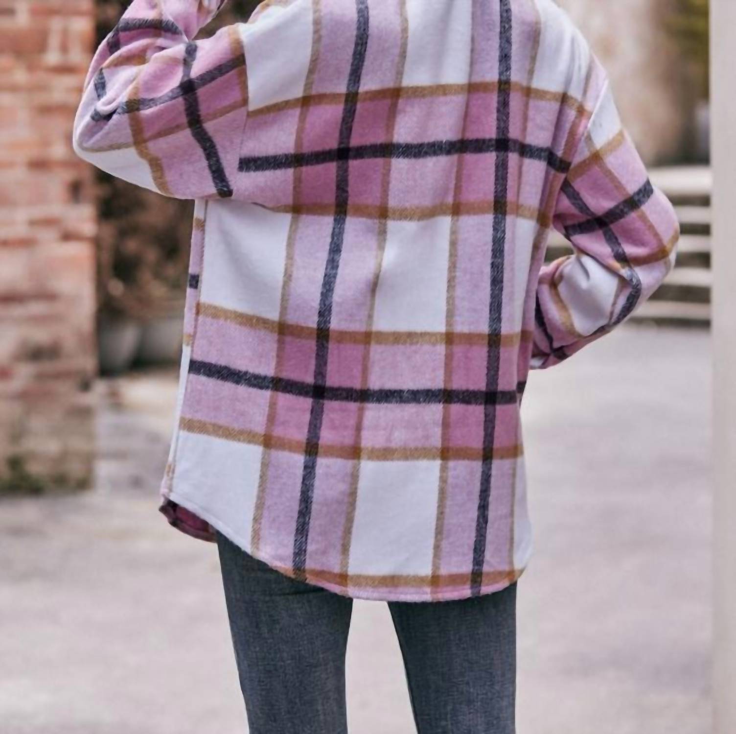 Lovesoft Women's Casual Loose Plaid Jacket in pink - women's jacket - alternate view