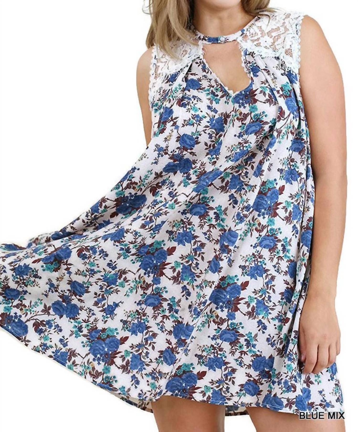 Umgee - Floral & Lace Sleeveless Dress