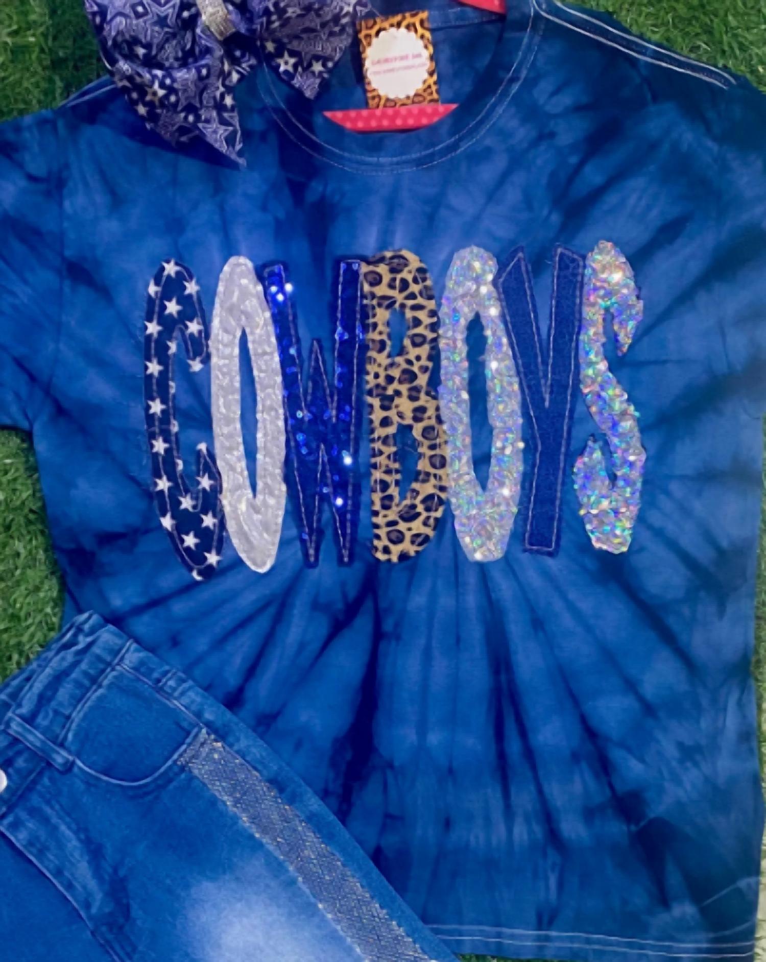 Sew Fancy Designs - Girl's Tie-dye Cowboys Sequin Tee