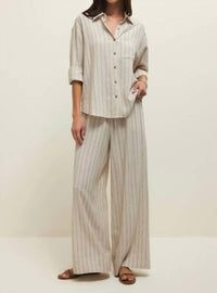 Z Supply Alfie Striped Button Up Top in beige 1 - women's long sleeve top