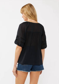 Lovestitch - Puff Sleeve Pleated Yoke Top