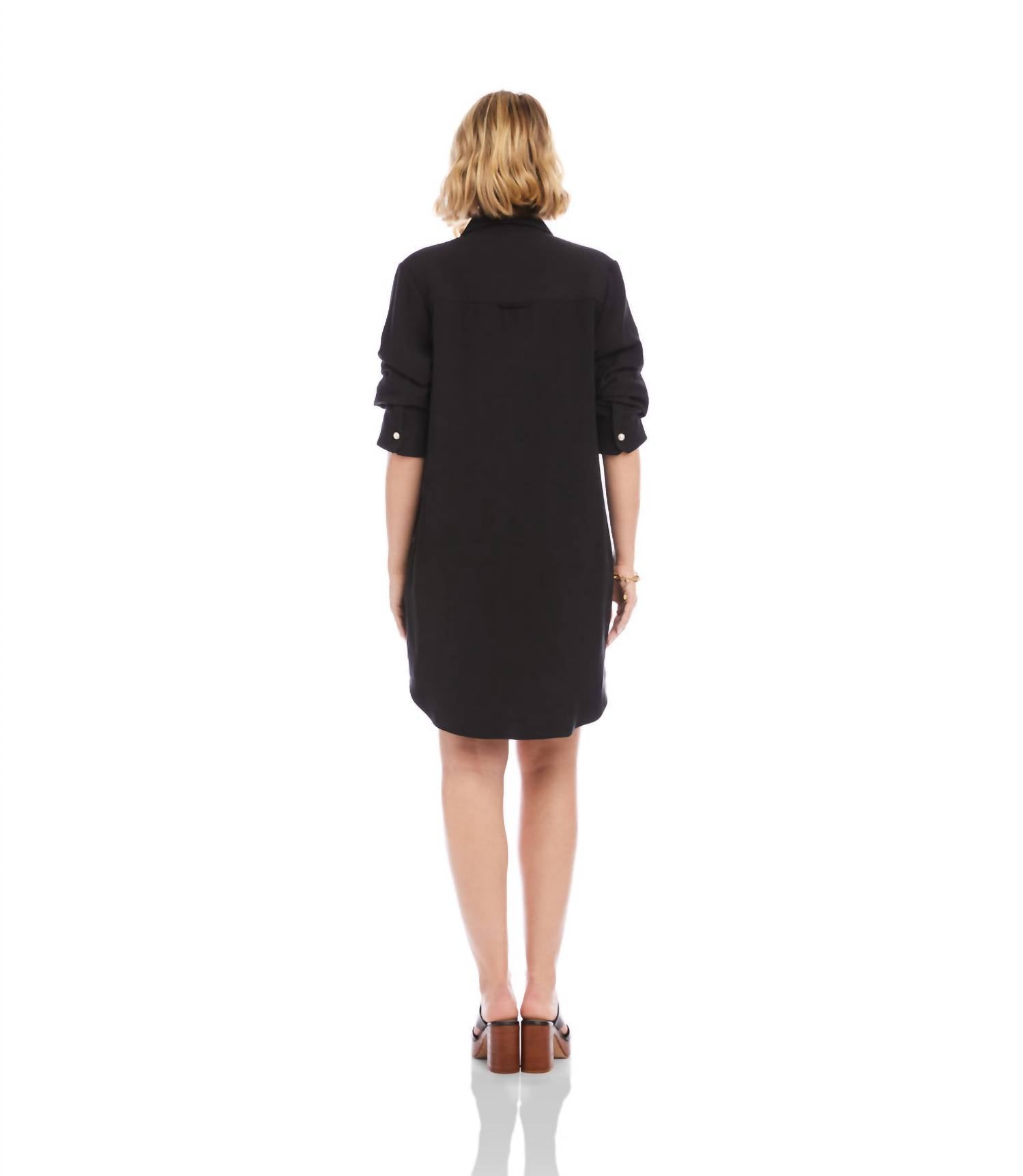 Karen Kane Ruched Sleeve Shirtdress - Petite in black - women's dress - alternate view