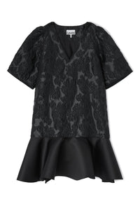 Ganni - Women's Satin Cloque Mini V-neck Dress