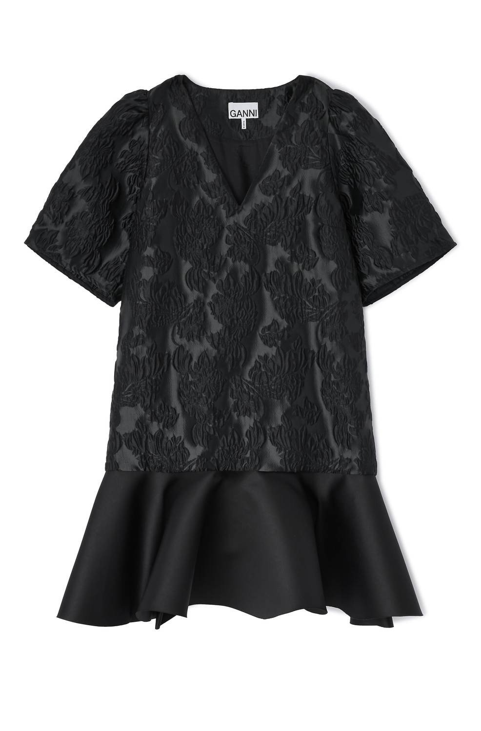 Ganni - Women's Satin Cloque Mini V-neck Dress