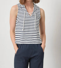 Lilla P - Striped Sleeveless Collared Top