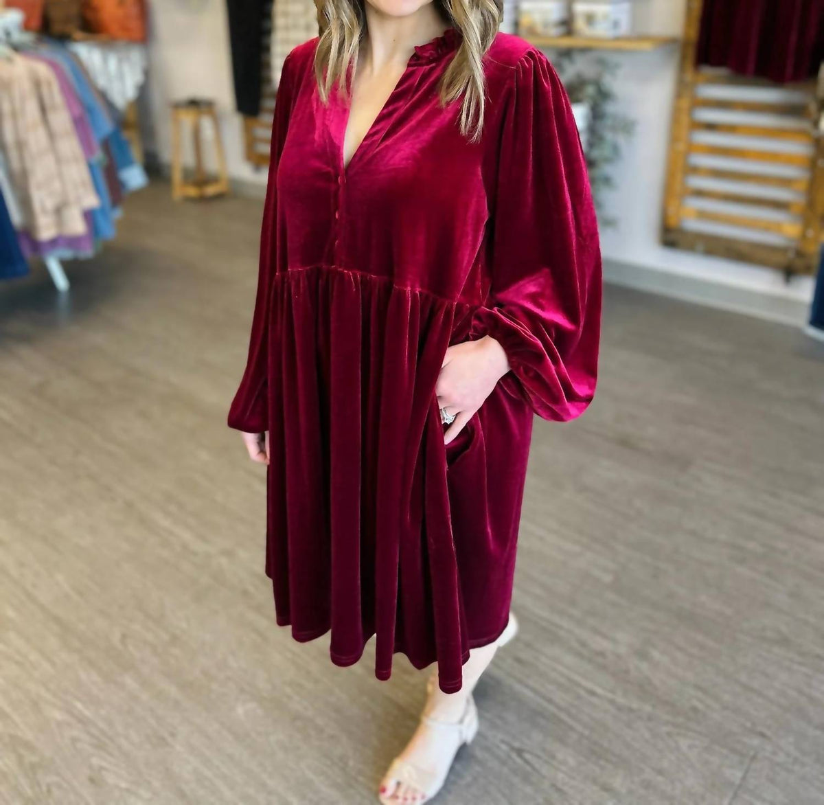Vine & Love - Velvet Rose Babydoll Midi Dress