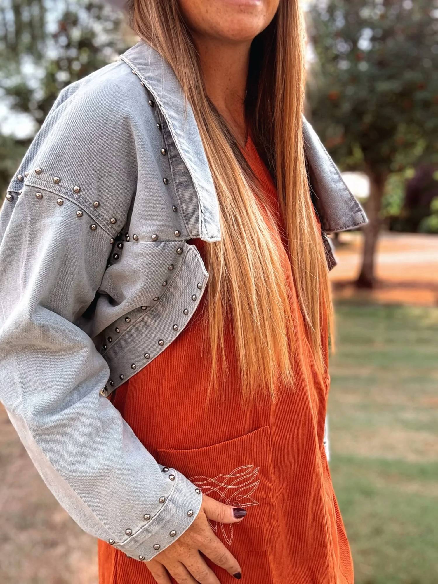 La Roseason - Studded Cropped Jean Jacket