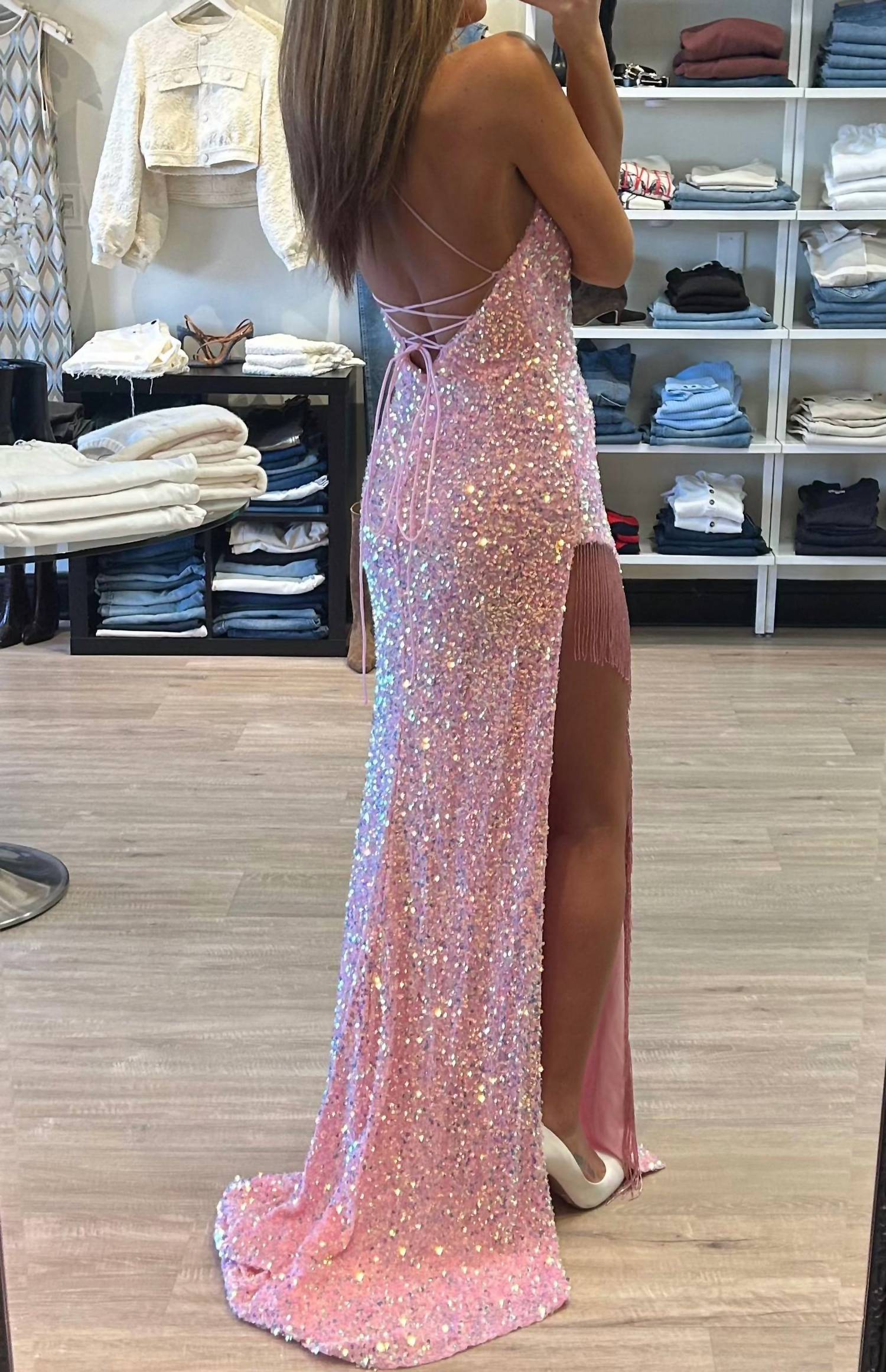 Sachin & Babi - Nox Anabel Sequin Gown With Fringe Slit