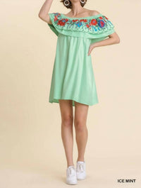 umgee Floral Embroidered Ruffled Dress in mint - women's dress - view 4