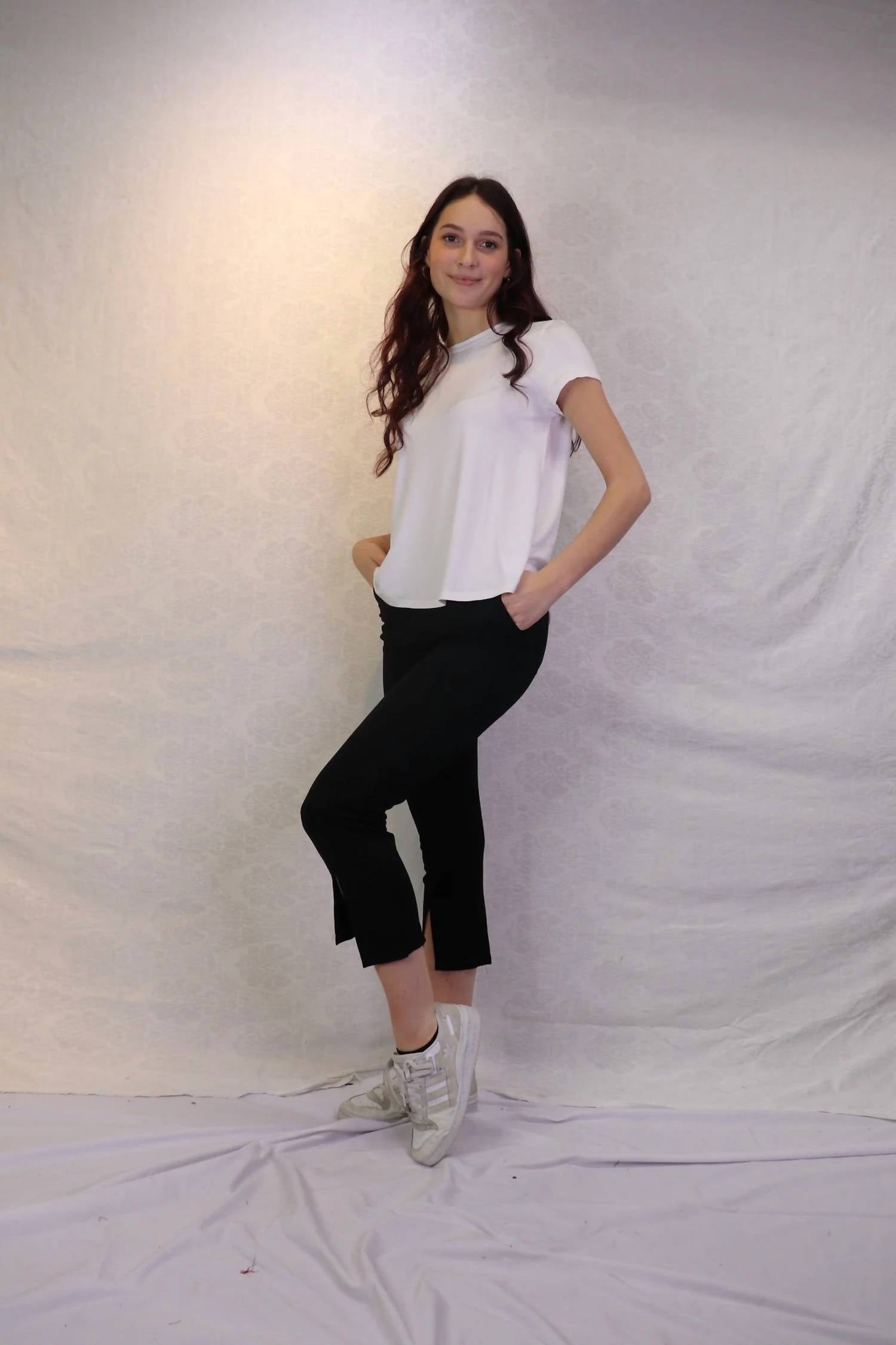 Papillon Split Hem Pants in black - women's pants - alternate view