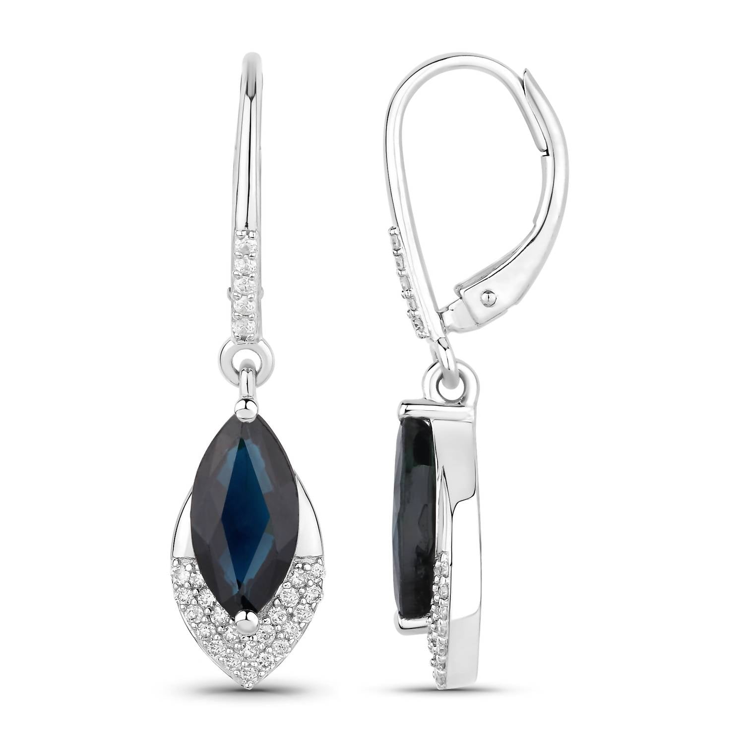 Diana M Jewels Women's Marquise Natural Sapphire Stud Earrings ( 2.79 Ct) - Signature in 14k white gold - women's jewelry - detail view