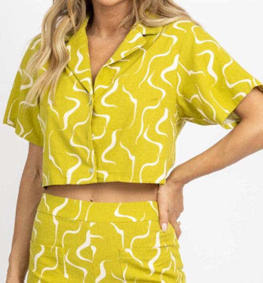 LINEN ABSTRACT OPEN-BACK TOP