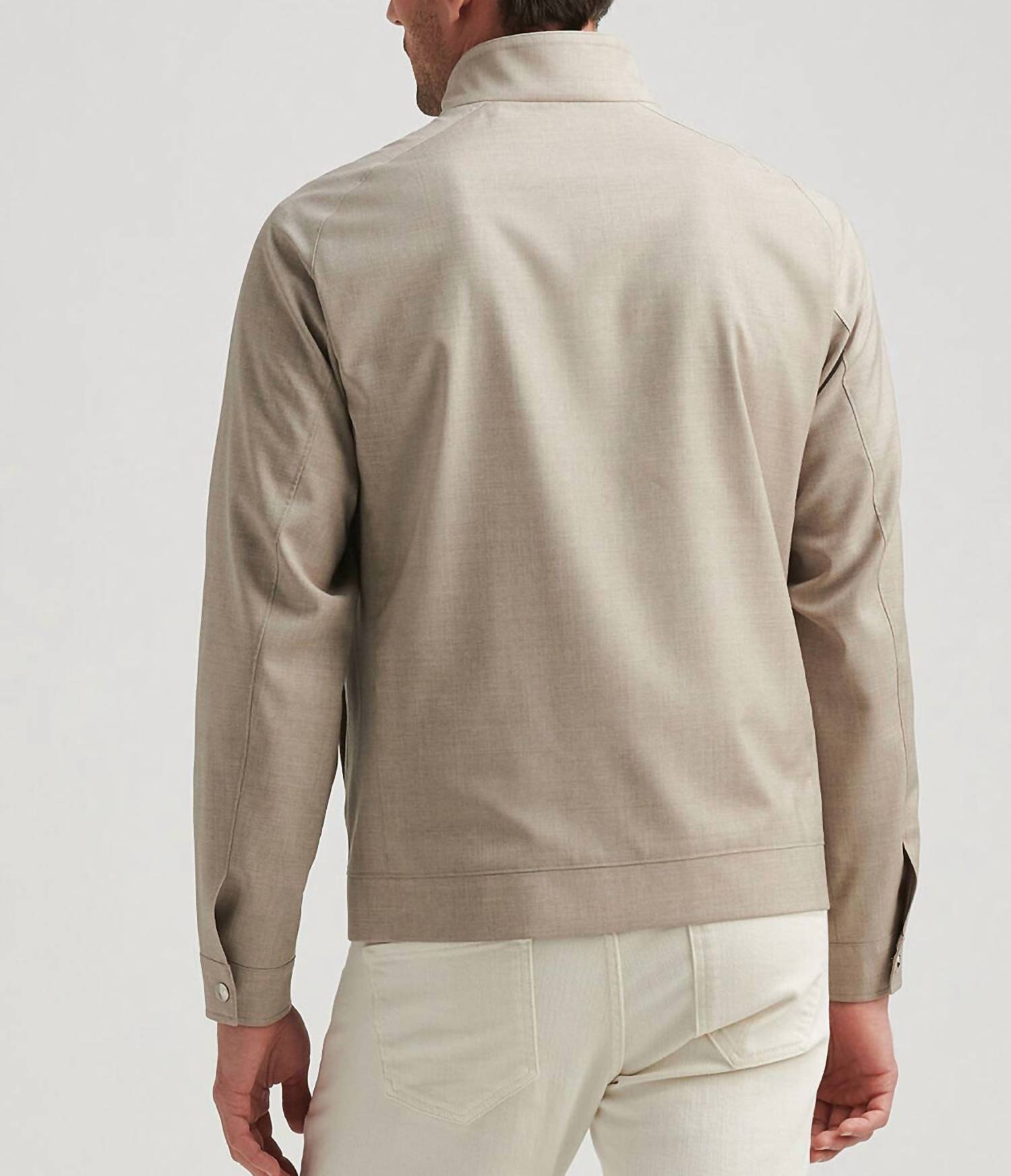 PETER MILLAR Excursionist Lite Bomber Jacket in dark sand - men's jacket - detail view