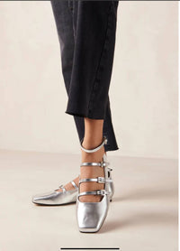 ALOHAS Women's Luke Shimmer Leather Ballet Flats in silver - women's flats - detail view