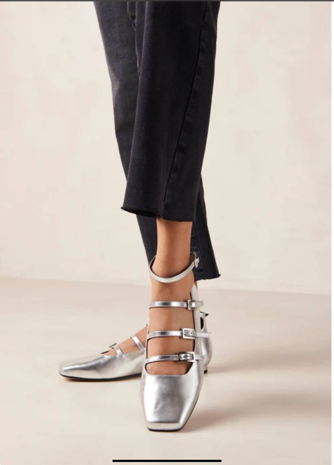 ALOHAS Women's Luke Shimmer Leather Ballet Flats in silver - women's flats - detail view