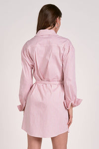 ELAN Long Sleeve Belted Shirt Dress in melon stripe - women's dress - detail view