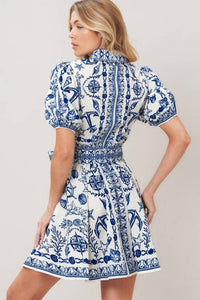 Peace Love Line - PRINTED WOVEN BUTTON DOWN MINI DRESS