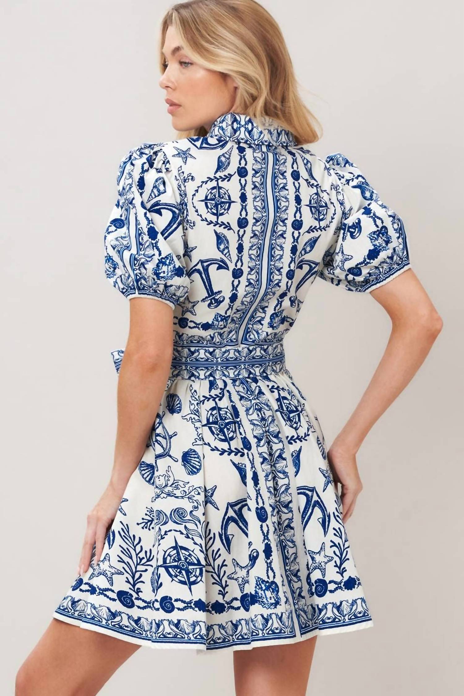 Peace Love Line - PRINTED WOVEN BUTTON DOWN MINI DRESS