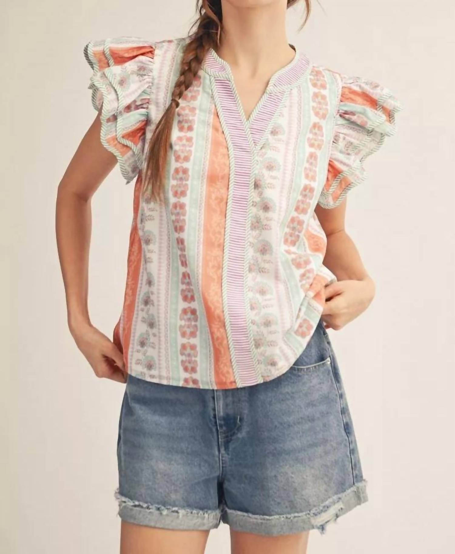 Jodifl - Women's Layered Ruffle Cap Sleeves Blouse
