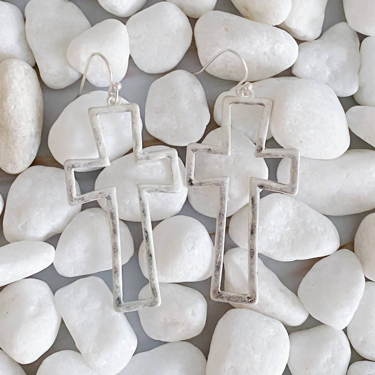 Ellison+Young - Women's Hammered Matte Hollow Cross Dangle Earrings
