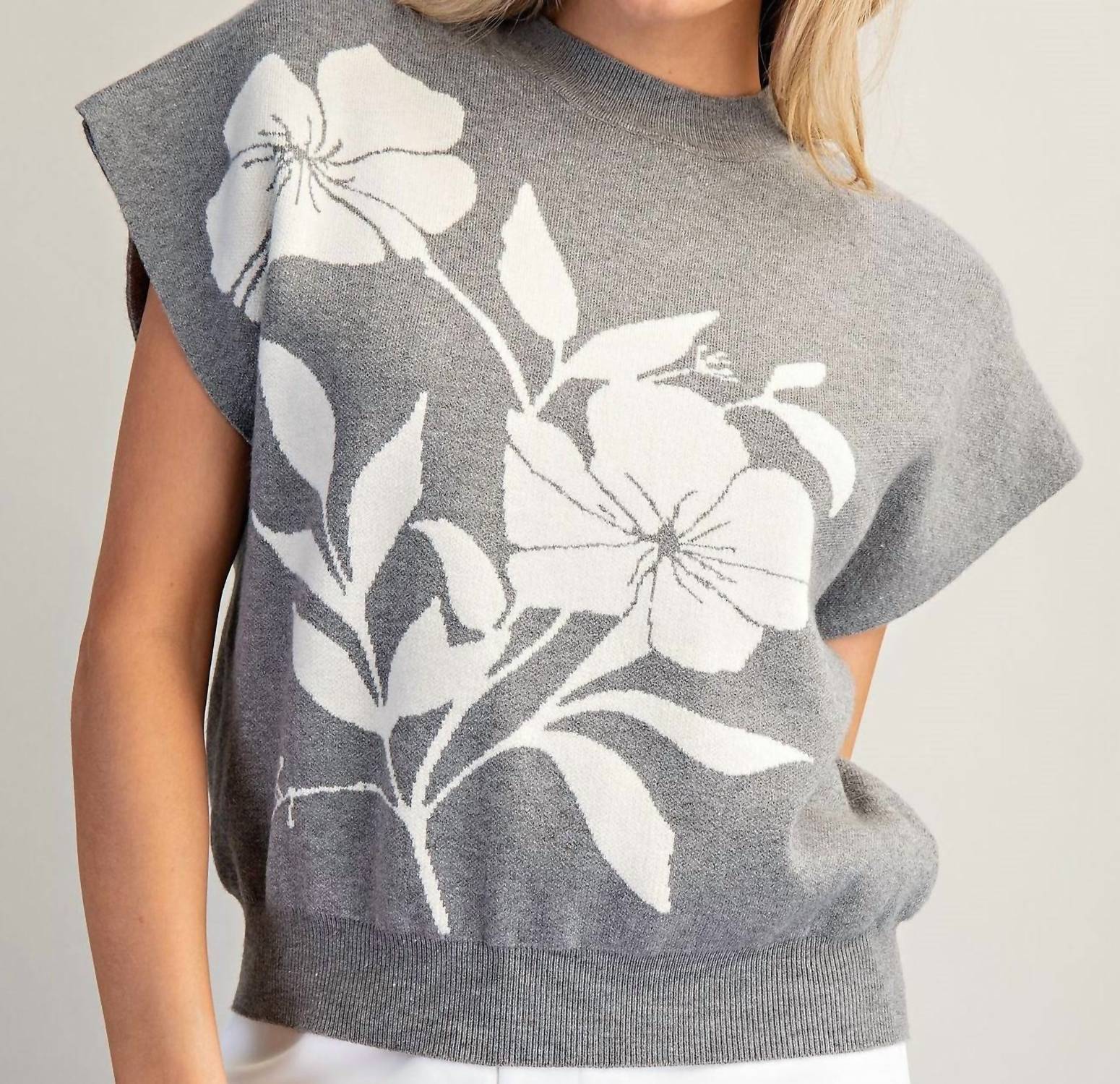 Ee:Some - Solene Cap Sleeve Floral Mock Neck Sweater